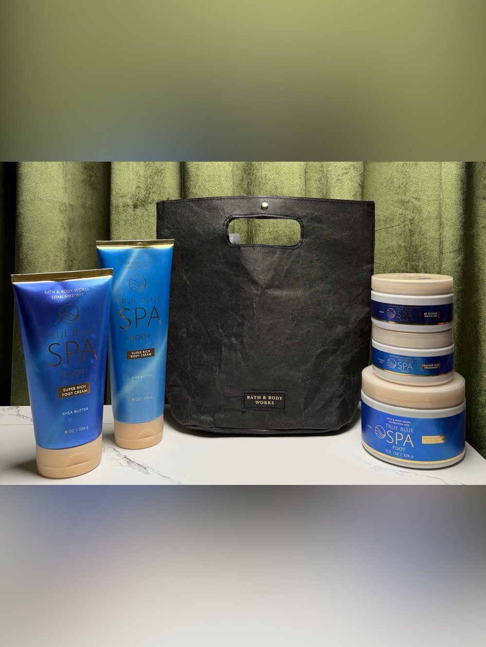 Bath & Body Works Black Tote with Blue True Blue Spa Creams Bundle